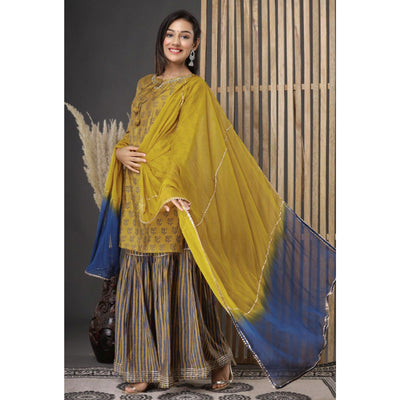 Mehendi Green Printed Pure Cotton Sharara Suit
