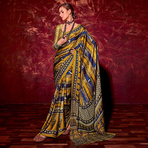 Mehendi Green Printed Satin Saree