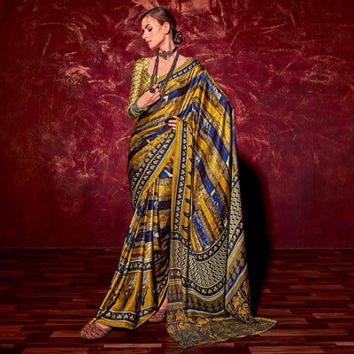 Mehendi Green Printed Satin Saree