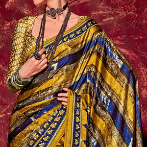 Mehendi Green Printed Satin Saree