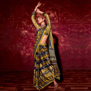 Mehendi Green Printed Satin Saree