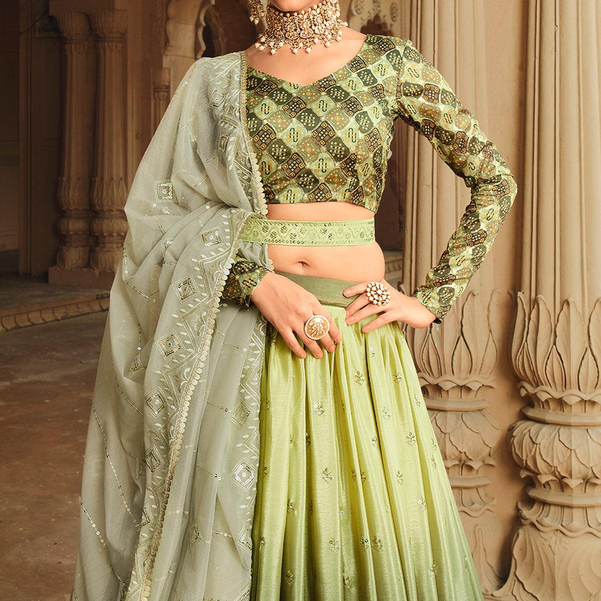 Mehendi Green Sequins Embroidered Art Silk Lehenga Choli