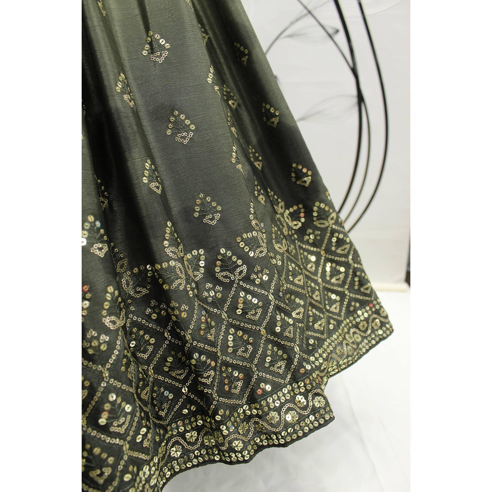 Mehendi Green Sequins Embroidered Art Silk Lehenga Choli