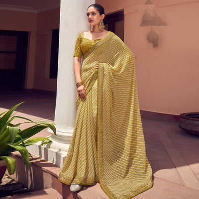 Mehendi Green Striped Printed Georgette Saree