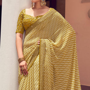 Mehendi Green Striped Printed Georgette Saree