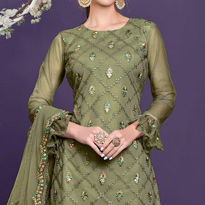 Mehendi Sequins Embroidered Netted Sharara Suit