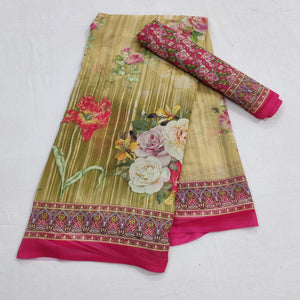 Mehndi Green Casual Wear Floral Digital Printed Georgette Saree