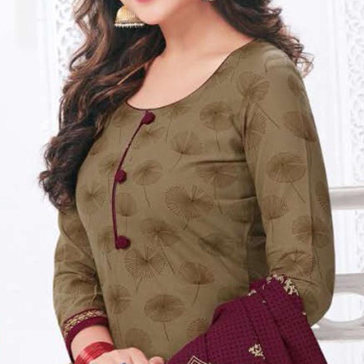 Mehndi Green Casual Wear Printed Leon Patiala Dress Material