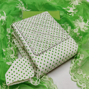 Mehndi-Green Casual Wear Printed Cotton Blend Dress Material