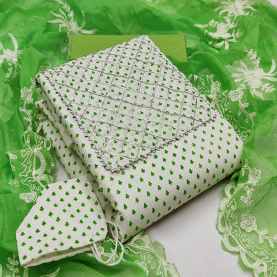 Mehndi-Green Casual Wear Printed Cotton Blend Dress Material