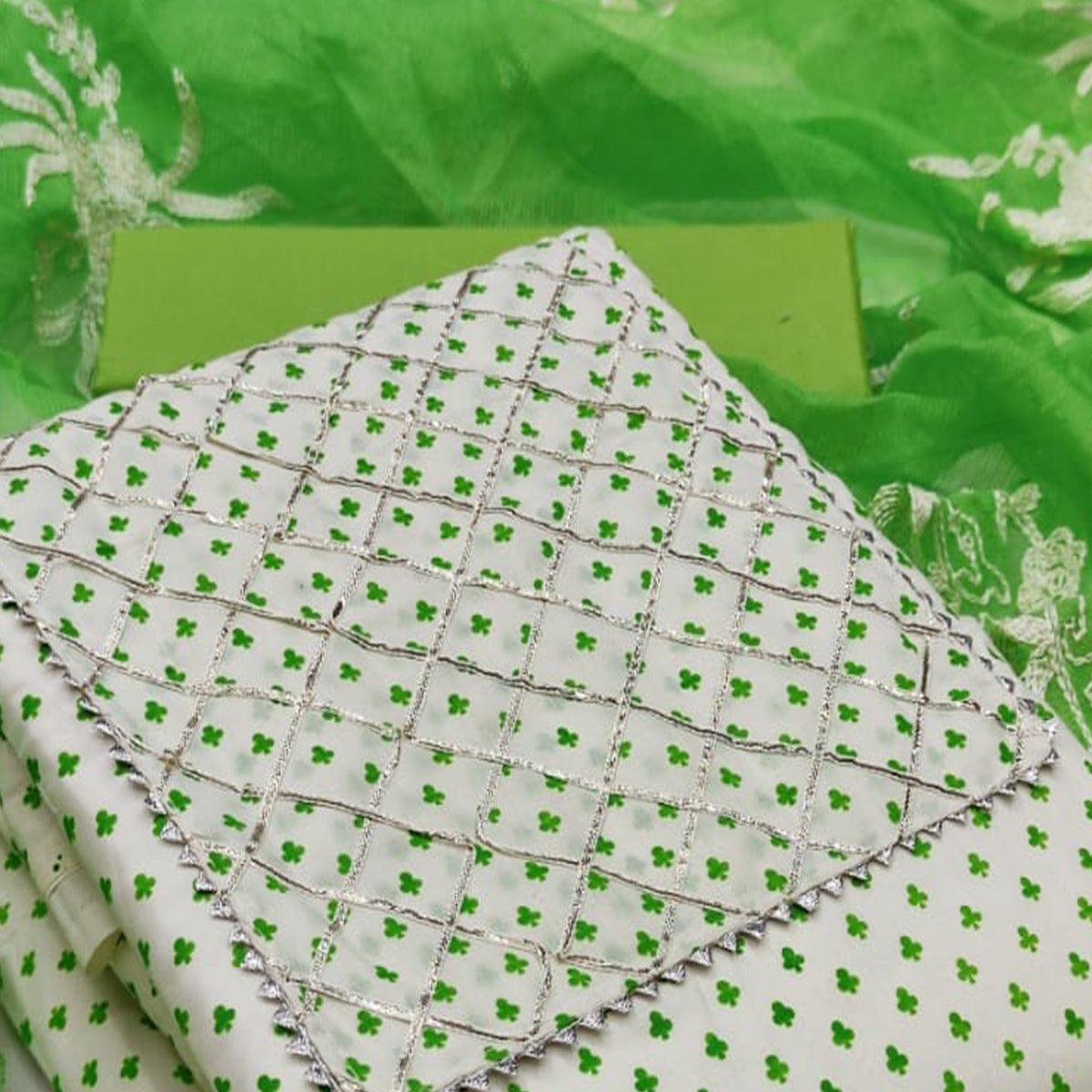 Mehndi-Green Casual Wear Printed Cotton Blend Dress Material