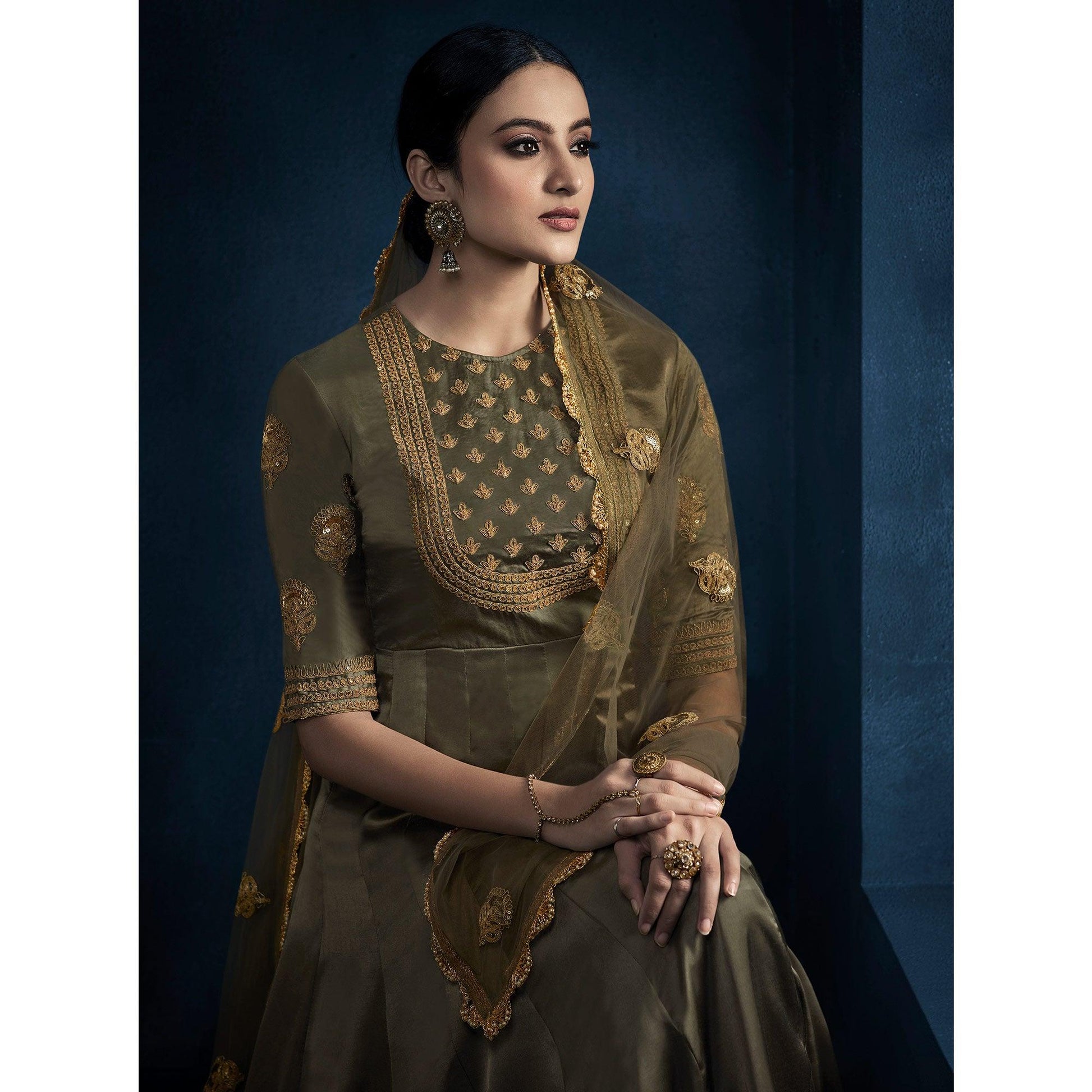 Mehndi Green Cording With Sequins Embroidery Georgette Partywear Suit