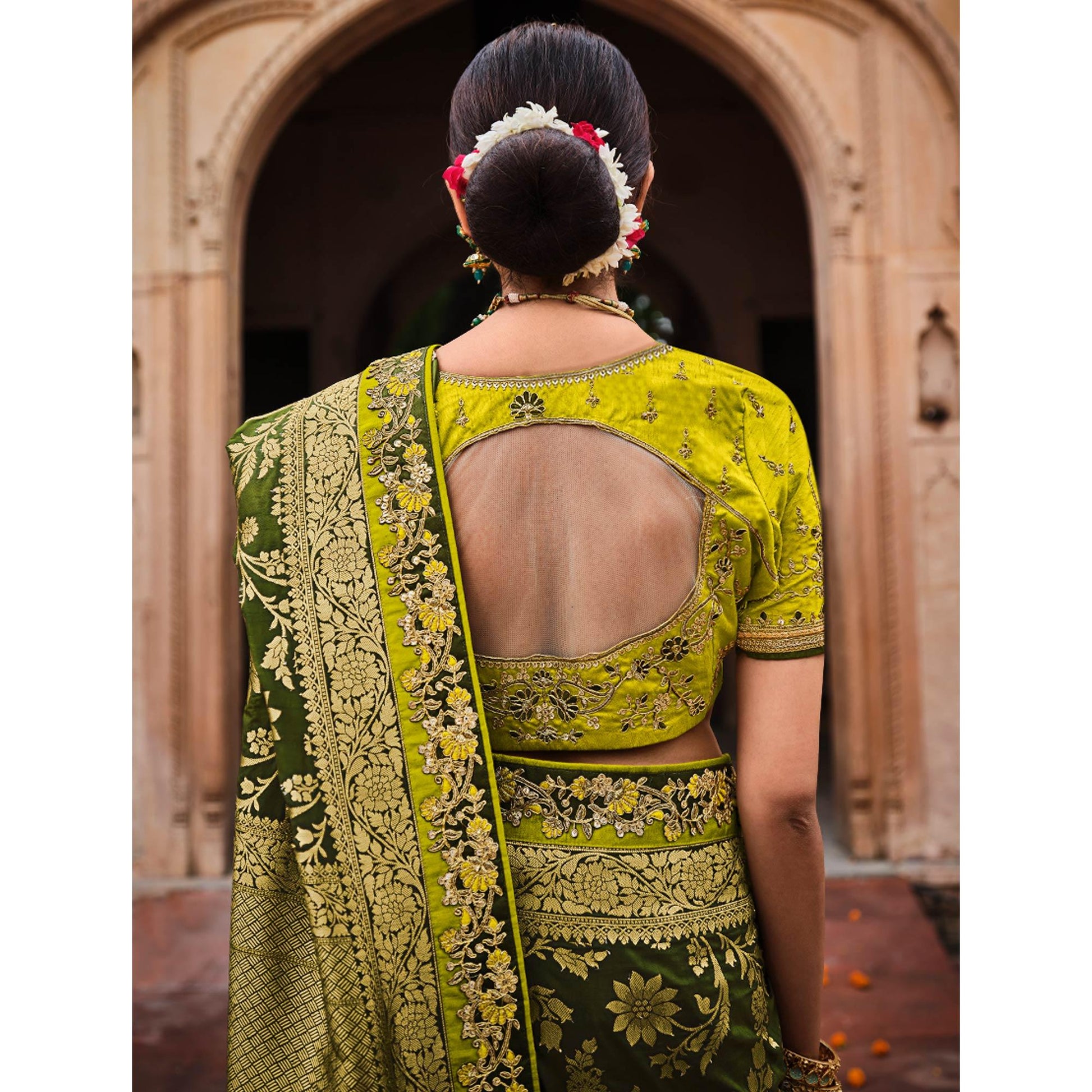 Mehndi Green Festive Wear Woven With Zari & Diamond Work Banarasi Silk Saree