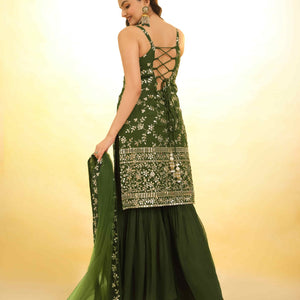 Mehndi Green Georgette Suit with Embroidery and Shantoon Bottom
