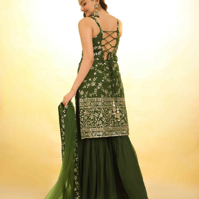 Mehndi Green Georgette Suit with Embroidery and Shantoon Bottom
