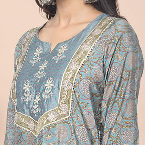 Mehndi Green Patywear Floral Embroidered Cotton Silk Kurti Pant Set With Dupatta