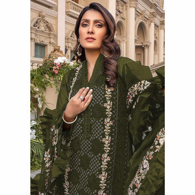 Mehndi Green Sequins With Floral Embroidered Georgette Pakistani Suit