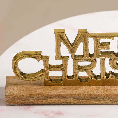 Engraved Merry Christmas Decor Showpiece Gold