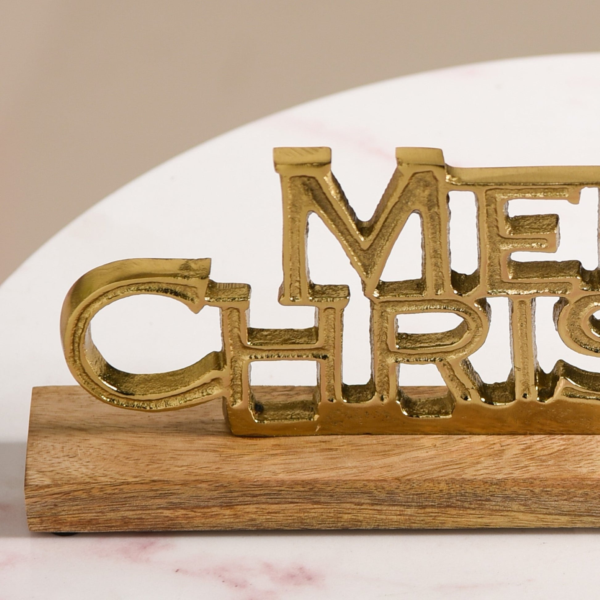 Engraved Merry Christmas Decor Showpiece Gold