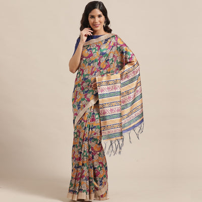 Mesmeric Beige-Multi Colored Casual Wear Floral Printed Silk Blend Saree With Tassels