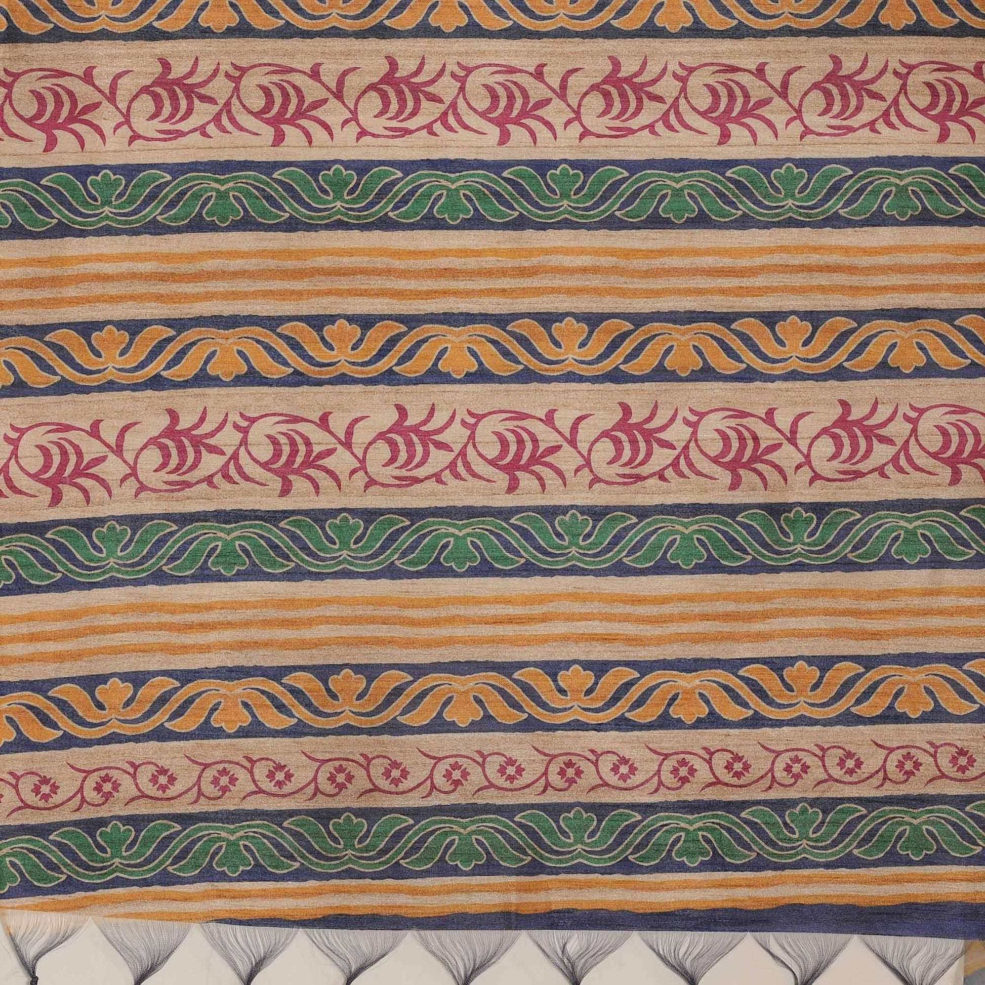 Mesmeric Beige-Multi Colored Casual Wear Floral Printed Silk Blend Saree With Tassels