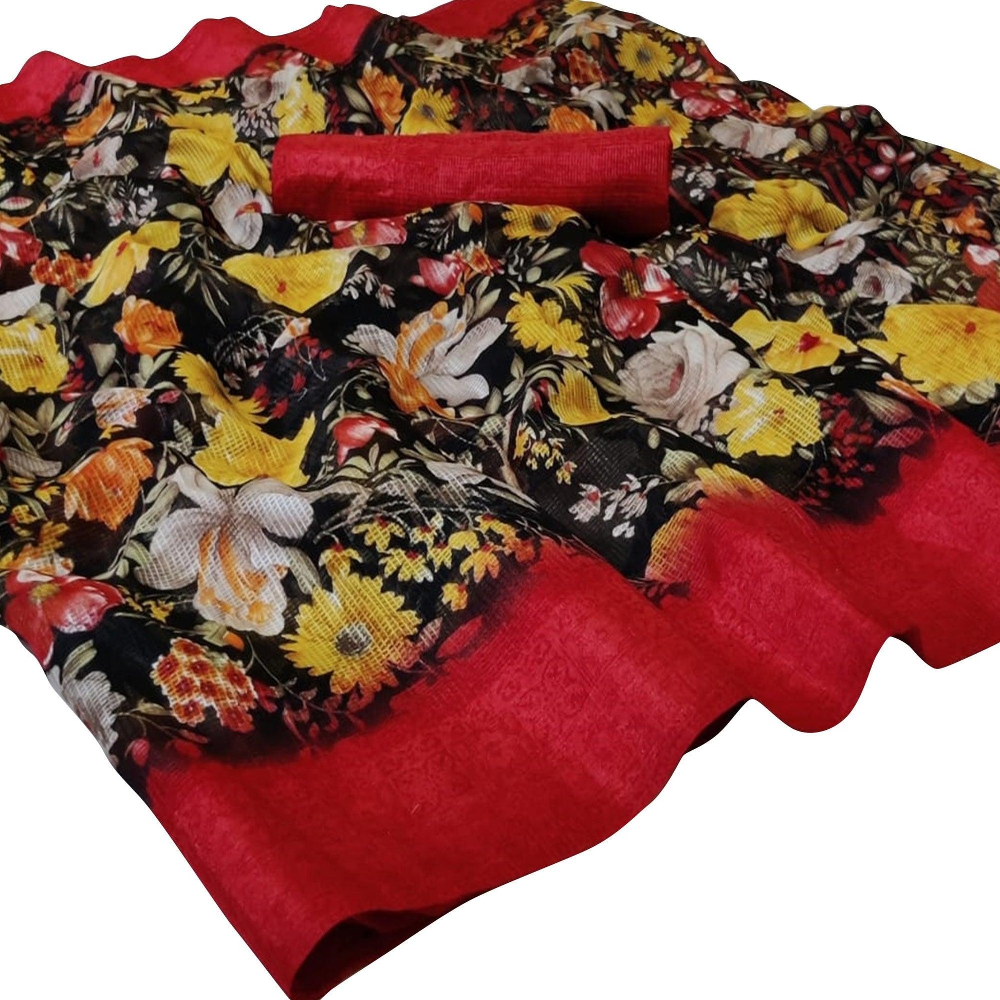 Mesmeric Black Colored Casual Wear Floral Printed Silk Saree
