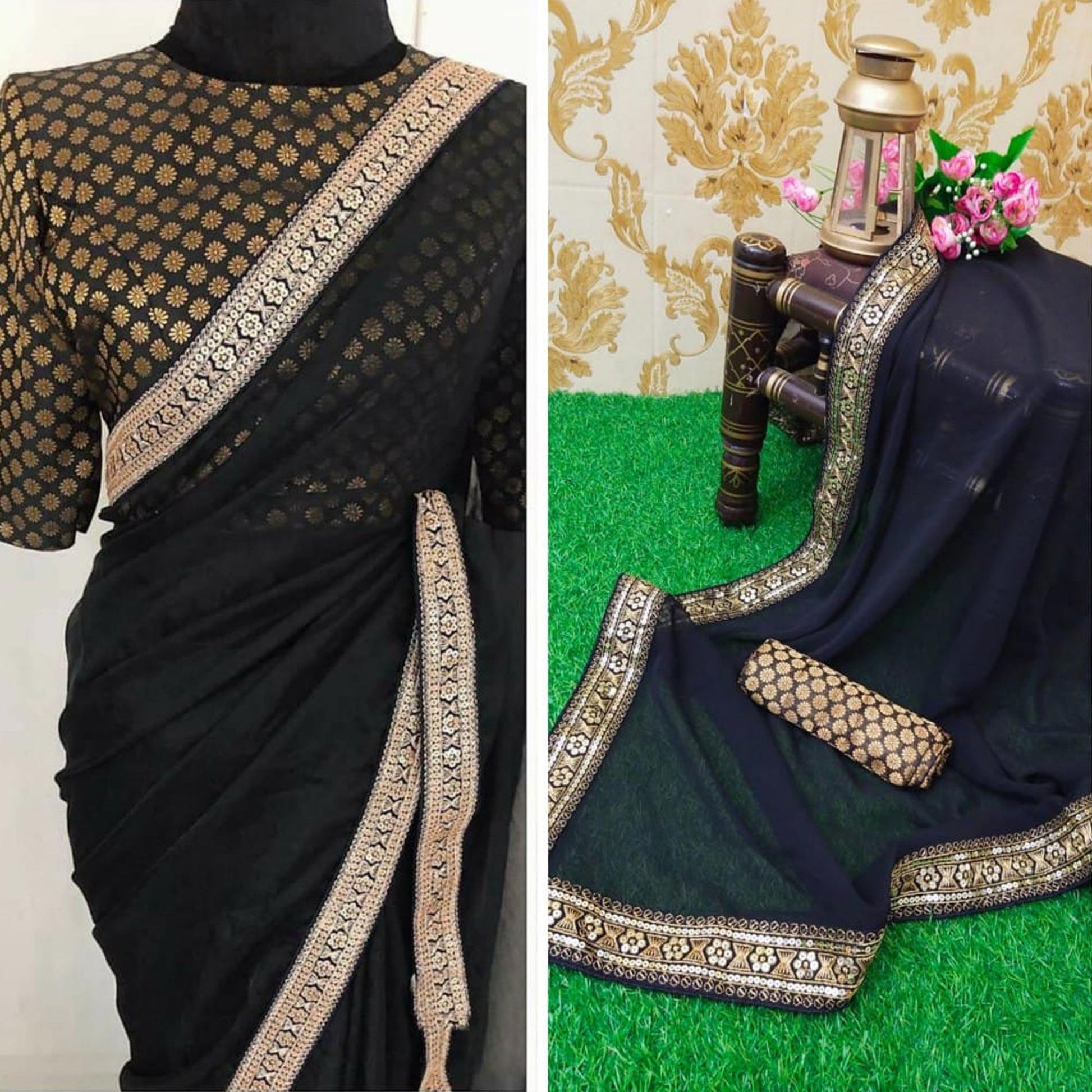 Mesmeric Black Colored Partywear Embroidered Georgette Saree