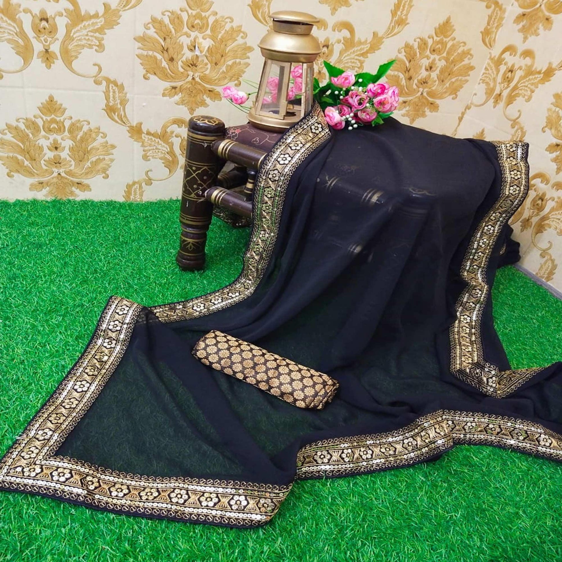 Mesmeric Black Colored Partywear Embroidered Georgette Saree
