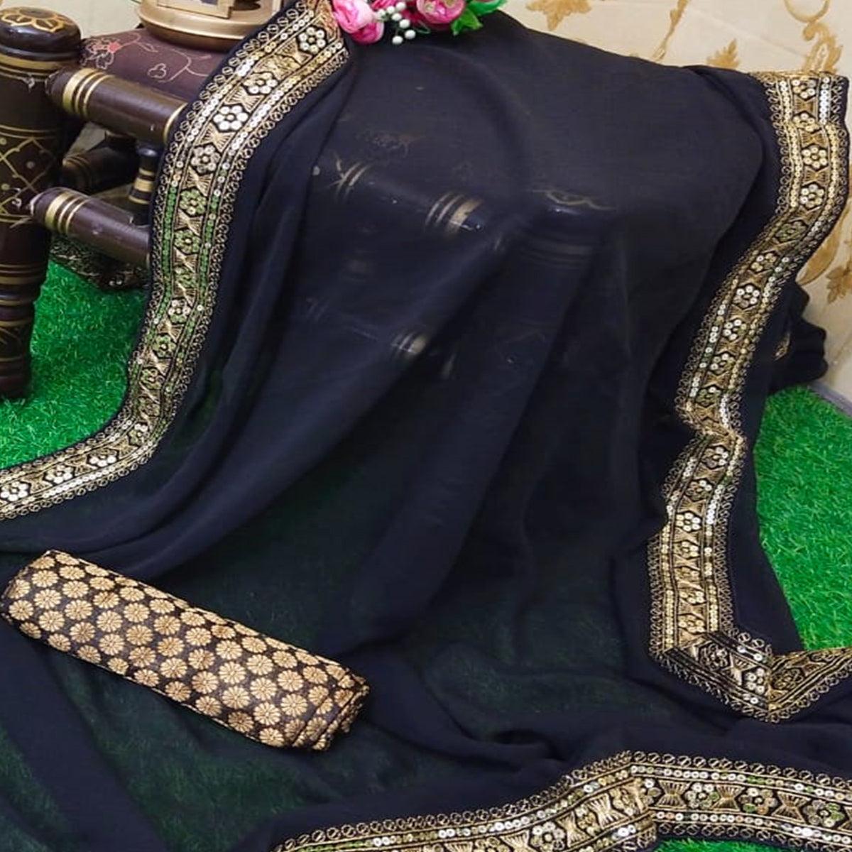 Mesmeric Black Colored Partywear Embroidered Georgette Saree