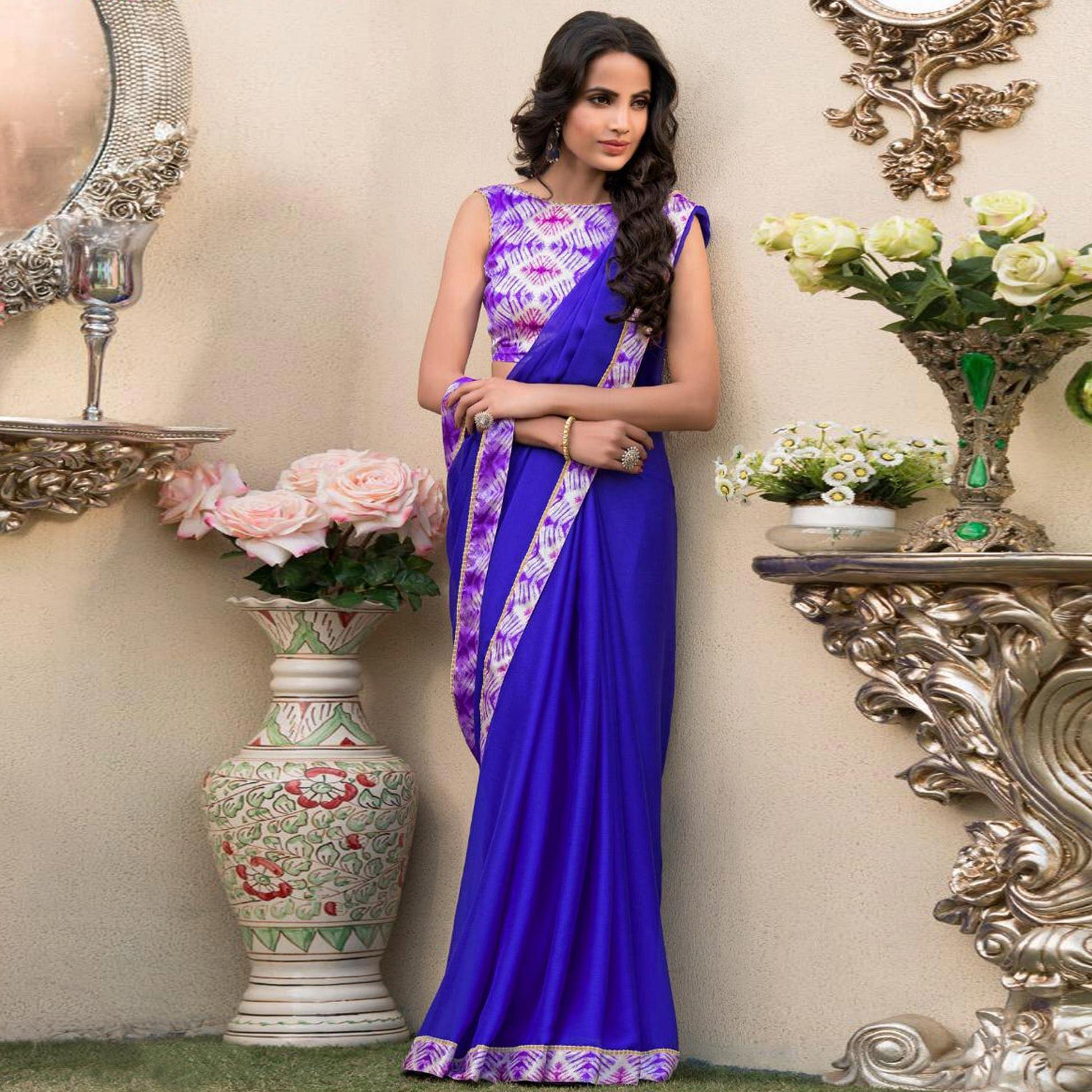 Mesmeric Blue Colored Partywear Printed Chiffon Saree