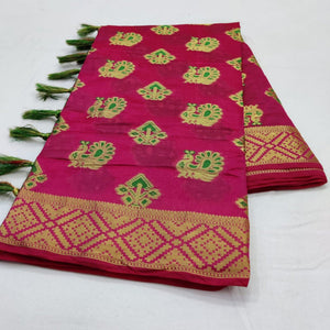 Mesmeric Dark Pink Colored Festive Wear Woven Cotton Saree