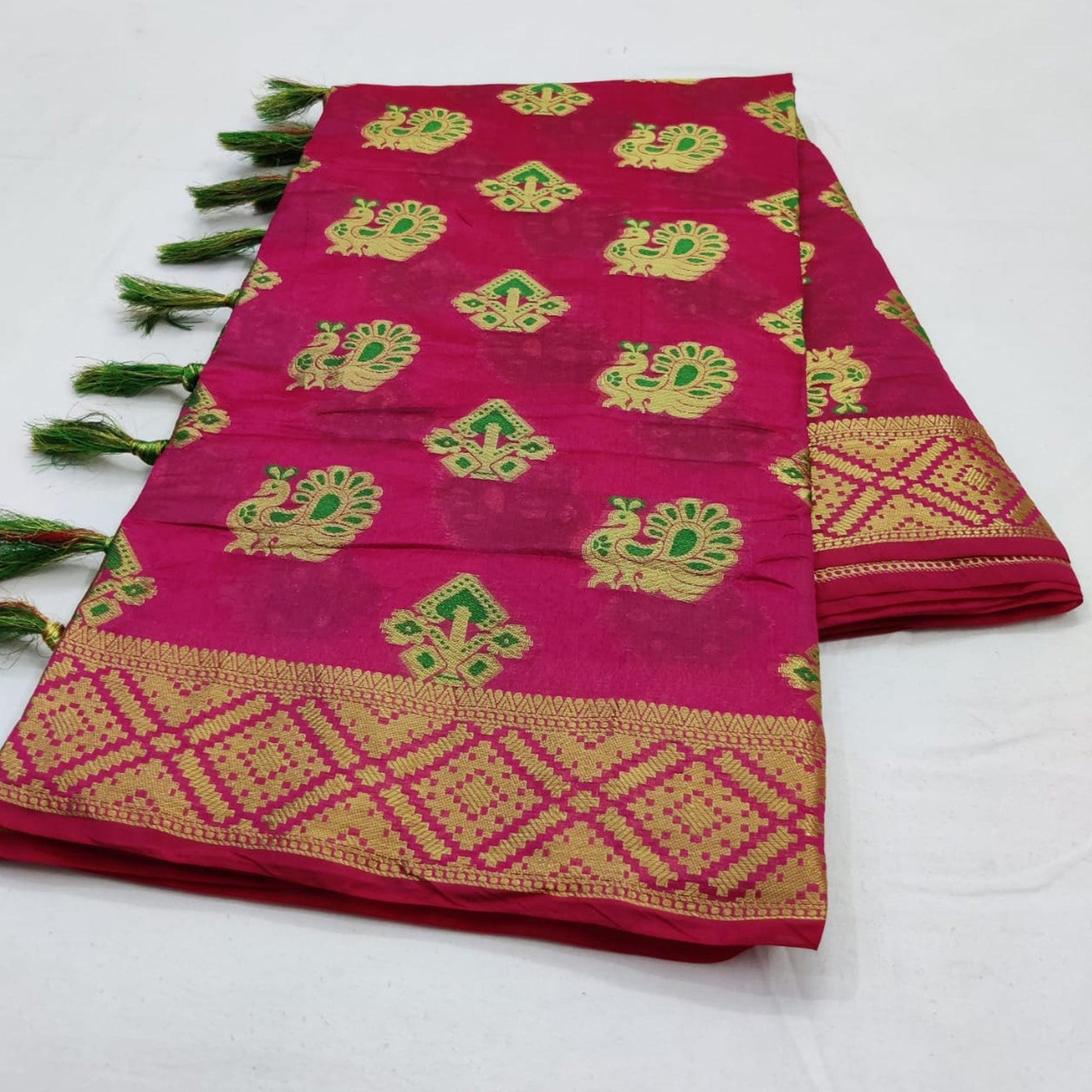 Mesmeric Dark Pink Colored Festive Wear Woven Cotton Saree