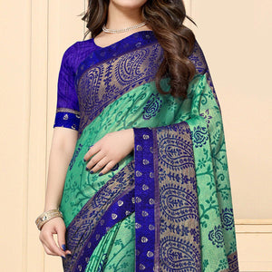Mesmeric Green Colored Festive Wear Printed Chiffon Brasso Saree