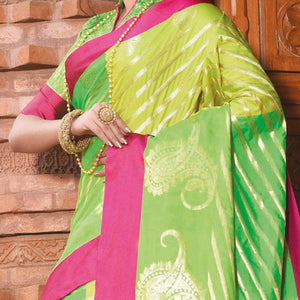 Mesmeric Green Colored Festive Wear Woven Handloom Silk Saree