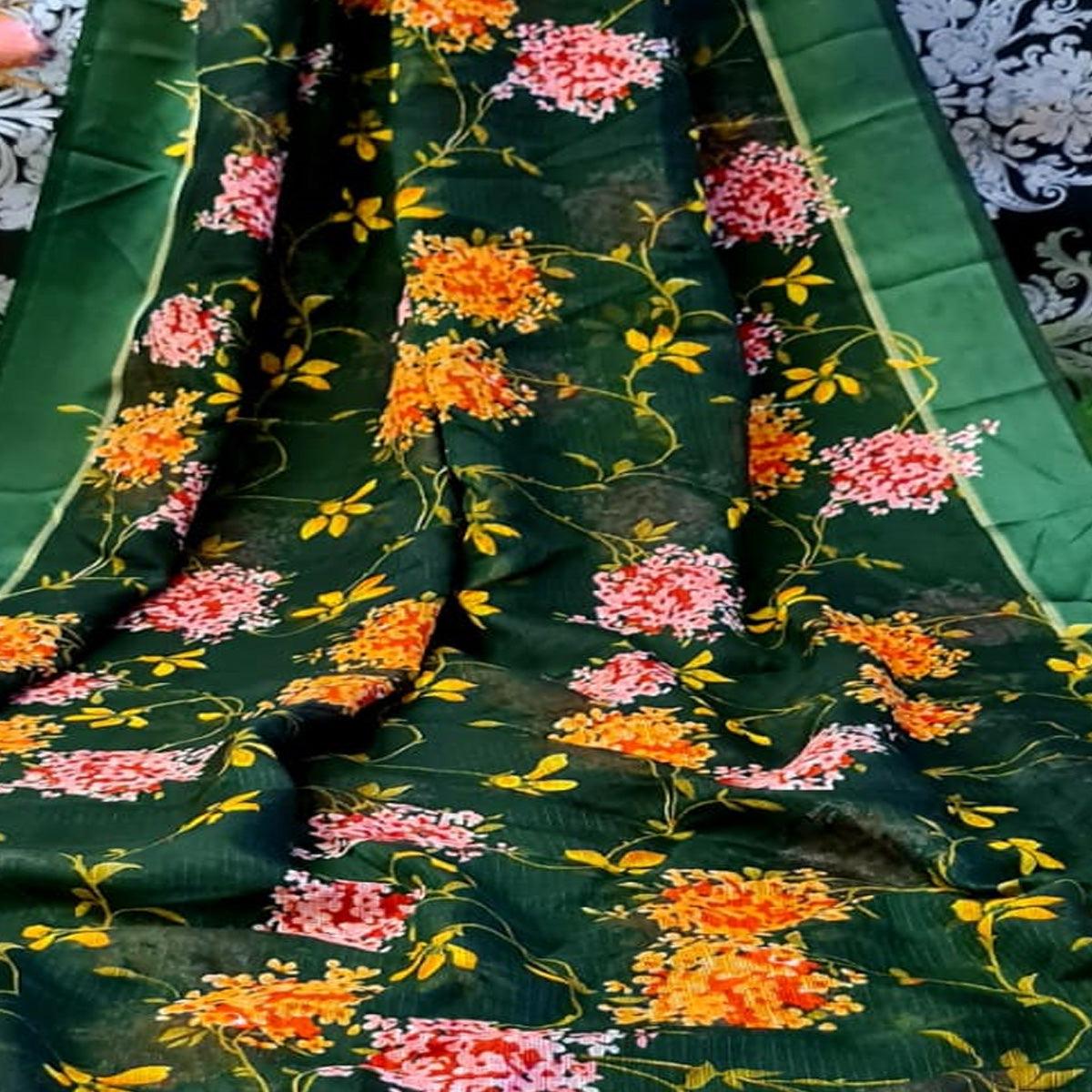 Mesmeric Green Colored Festive Wear Woven Linen Cotton Saree