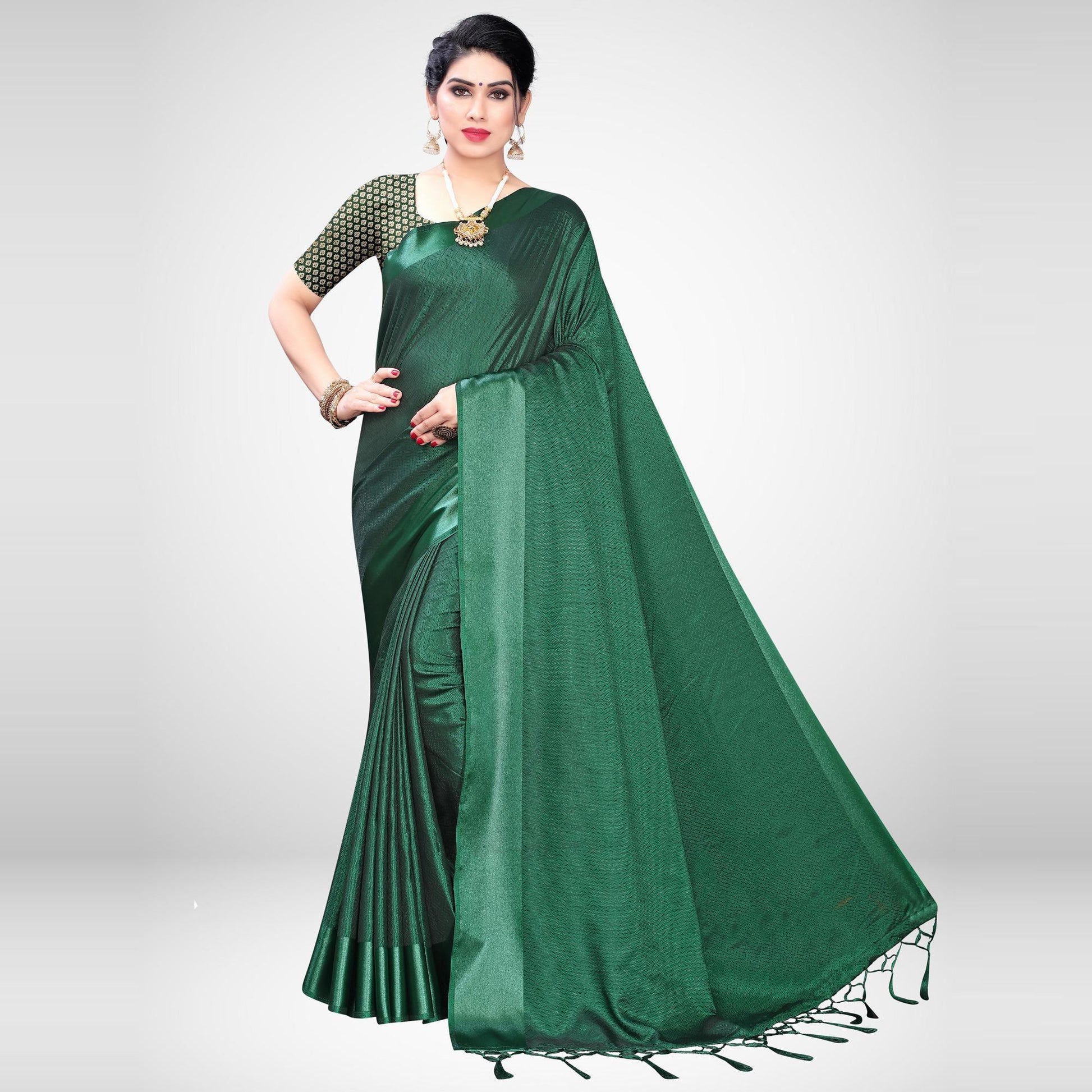 Mesmeric Green Colored Festive Wear Woven Satin Saree