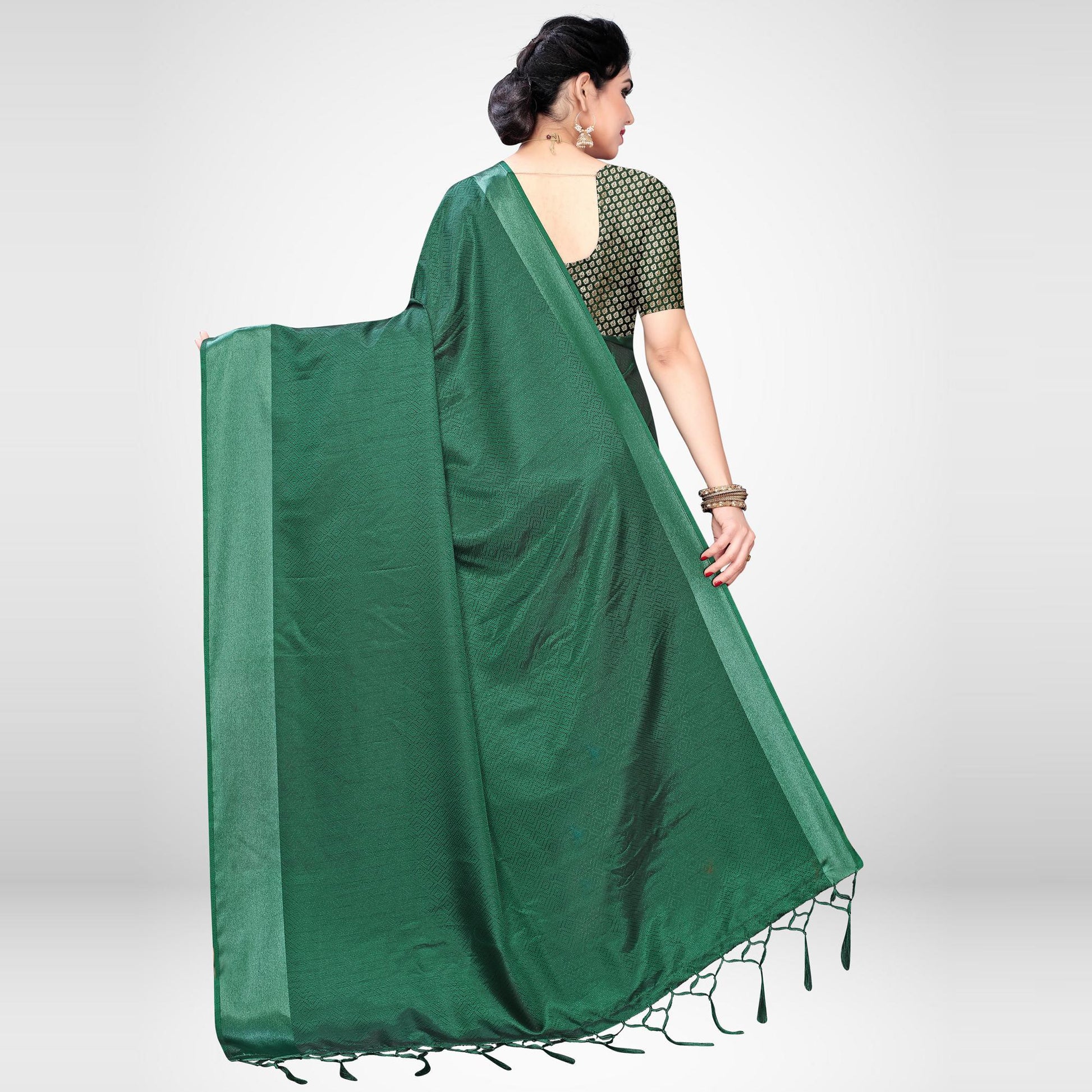 Mesmeric Green Colored Festive Wear Woven Satin Saree