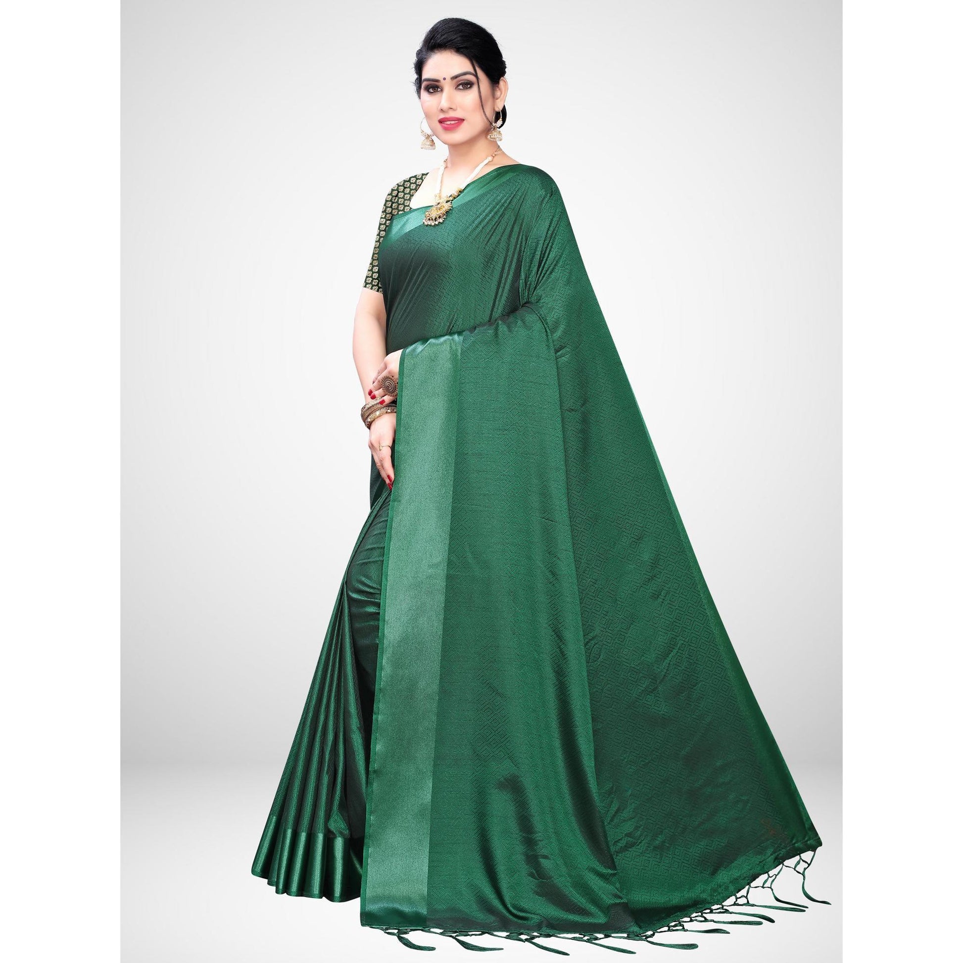Mesmeric Green Colored Festive Wear Woven Satin Saree