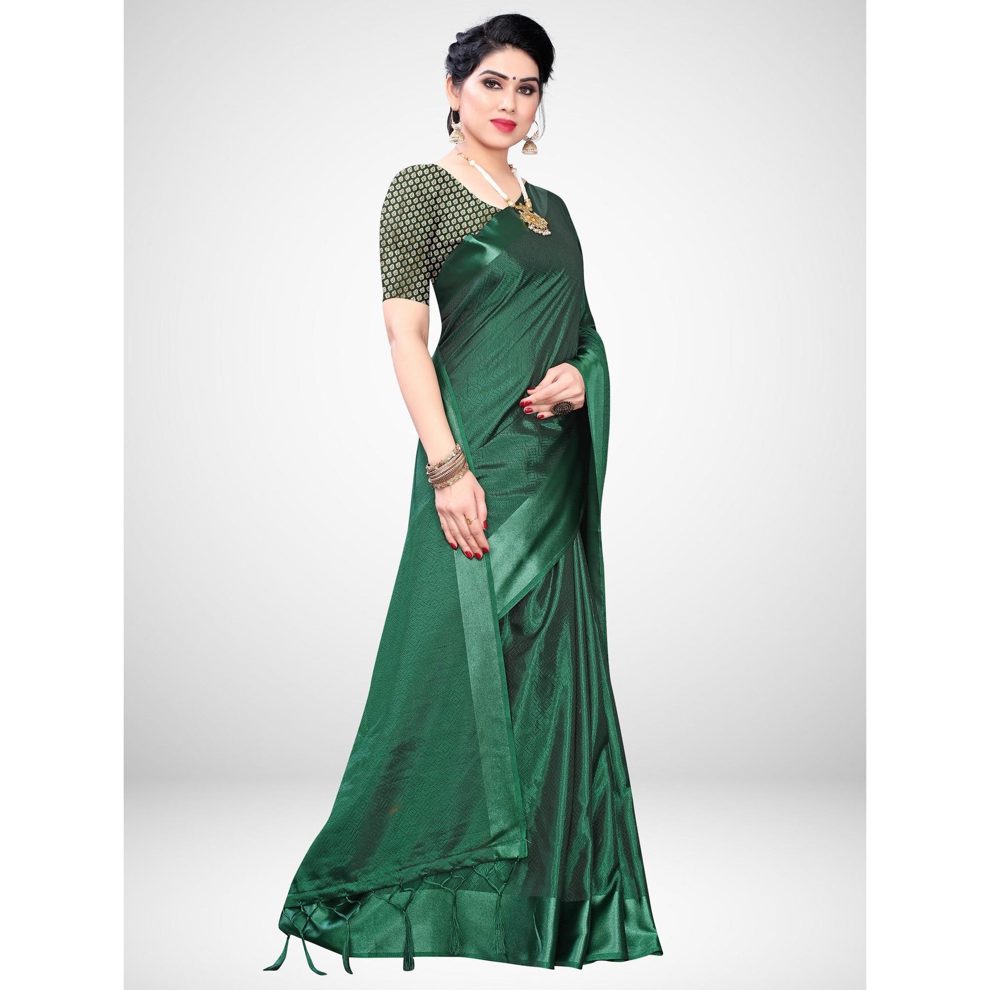Mesmeric Green Colored Festive Wear Woven Satin Saree