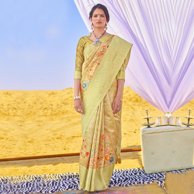 Mesmeric Green Colored Festive Wear Woven Silk Saree