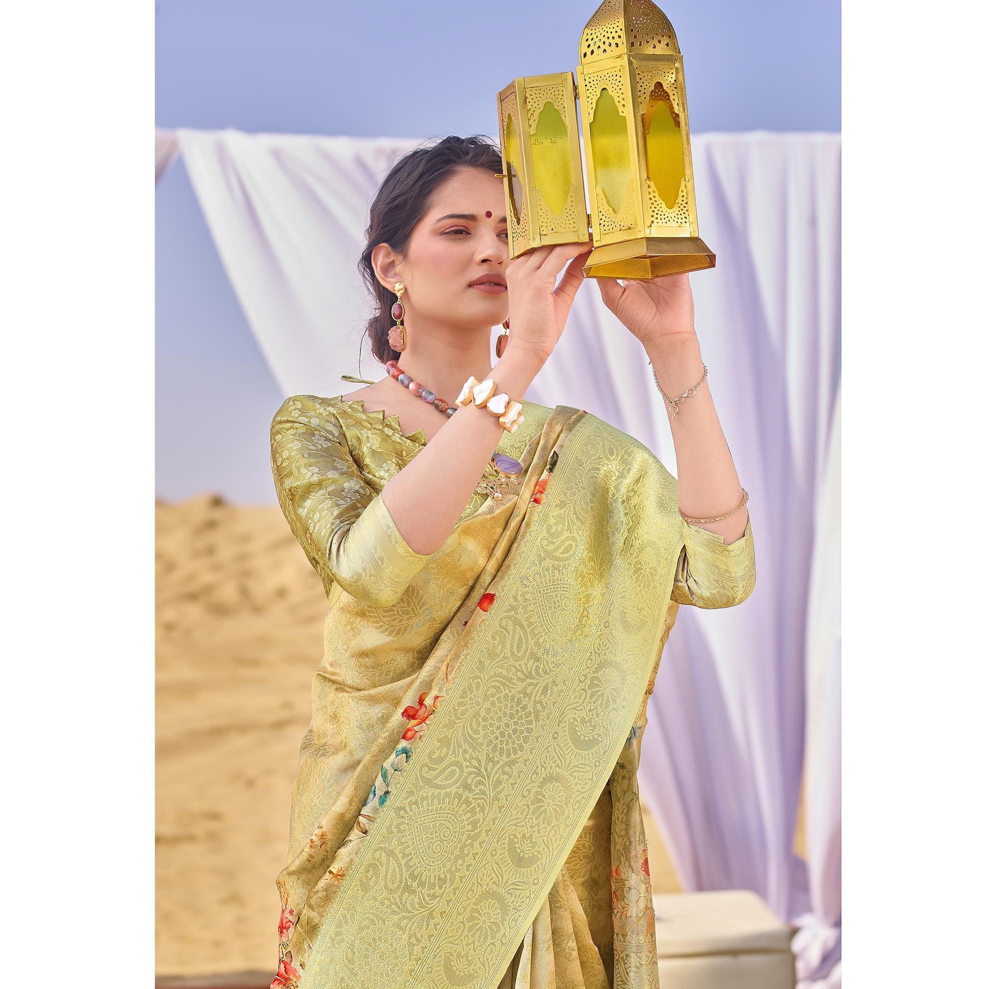 Mesmeric Green Colored Festive Wear Woven Silk Saree