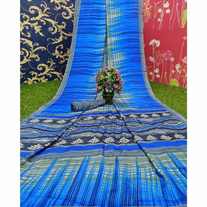 Mesmeric Grey - Blue Colored Casual Wear Printed Crepe Saree
