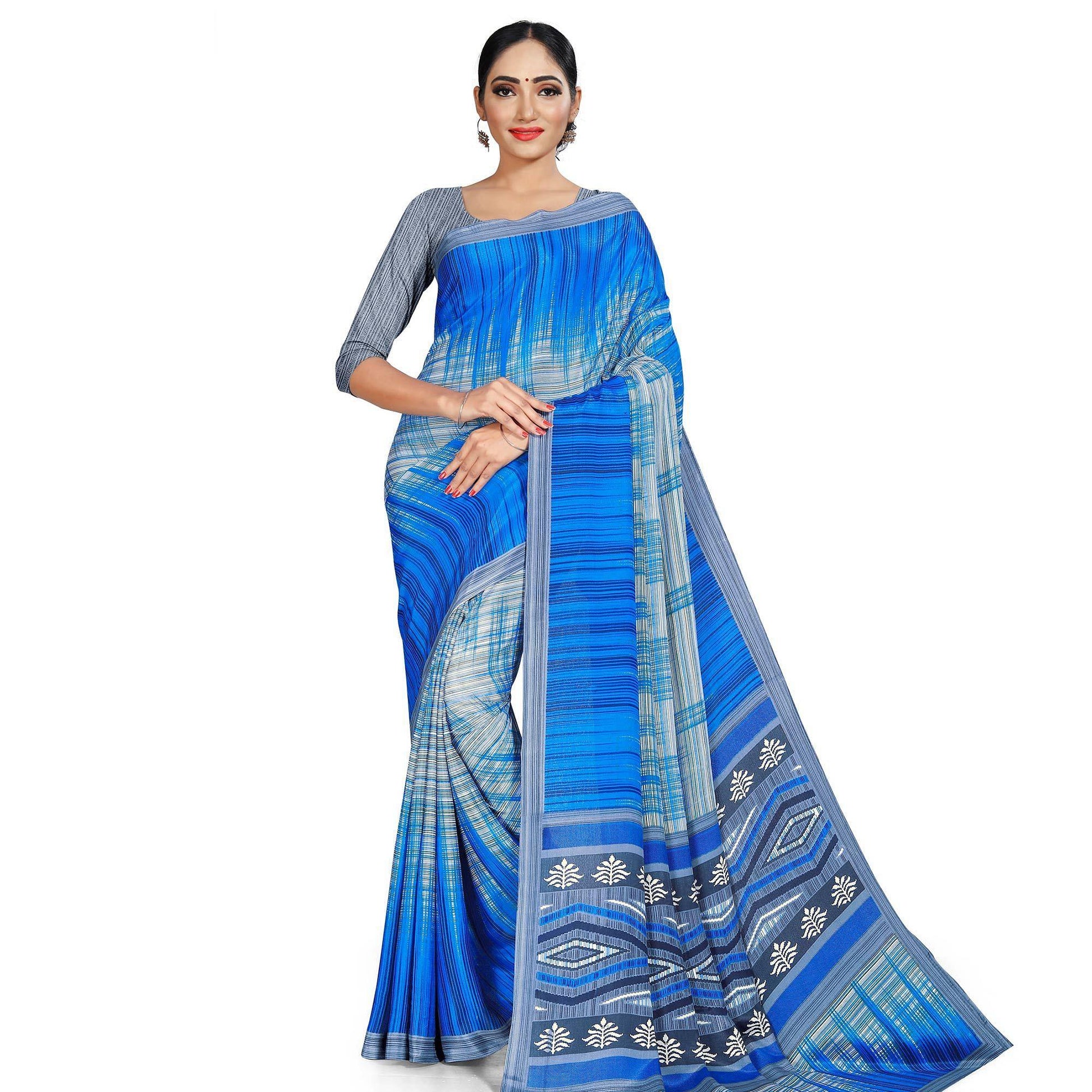 Mesmeric Grey - Blue Colored Casual Wear Printed Crepe Saree
