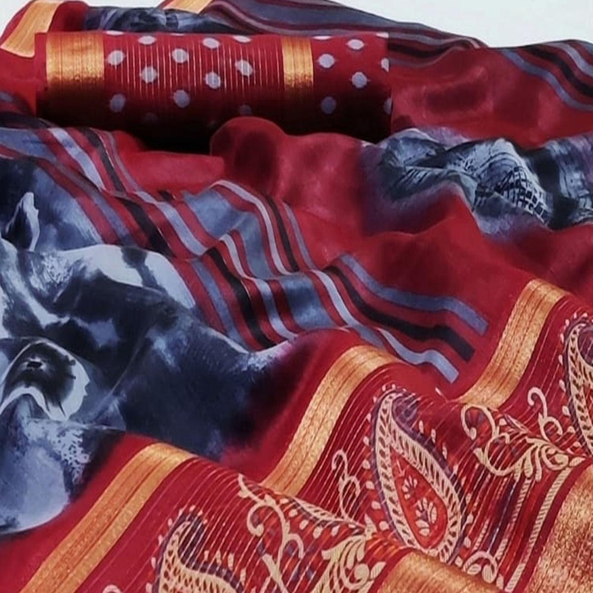 Mesmeric Grey Colored Casual Wear Printed Cotton Saree