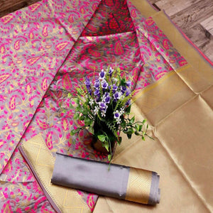 Mesmeric Grey Colored Festive Wear Printed Banarasi Silk Saree