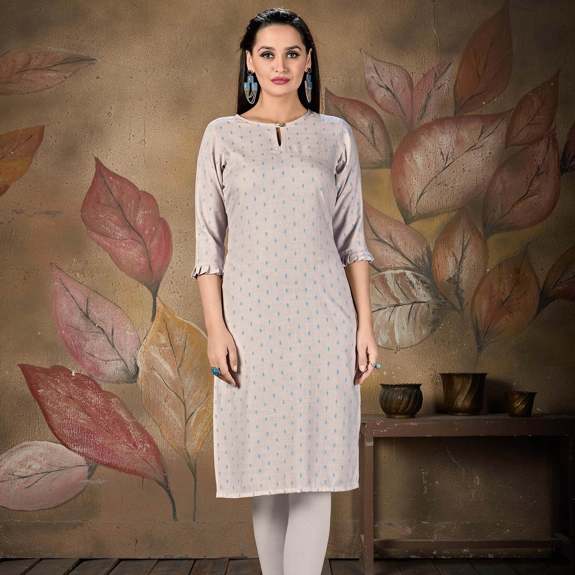 Mesmeric Light Blue Colored Casual Embroidered Cotton Kurti