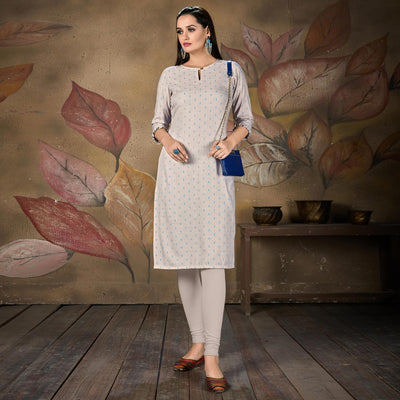 Mesmeric Light Blue Colored Casual Embroidered Cotton Kurti