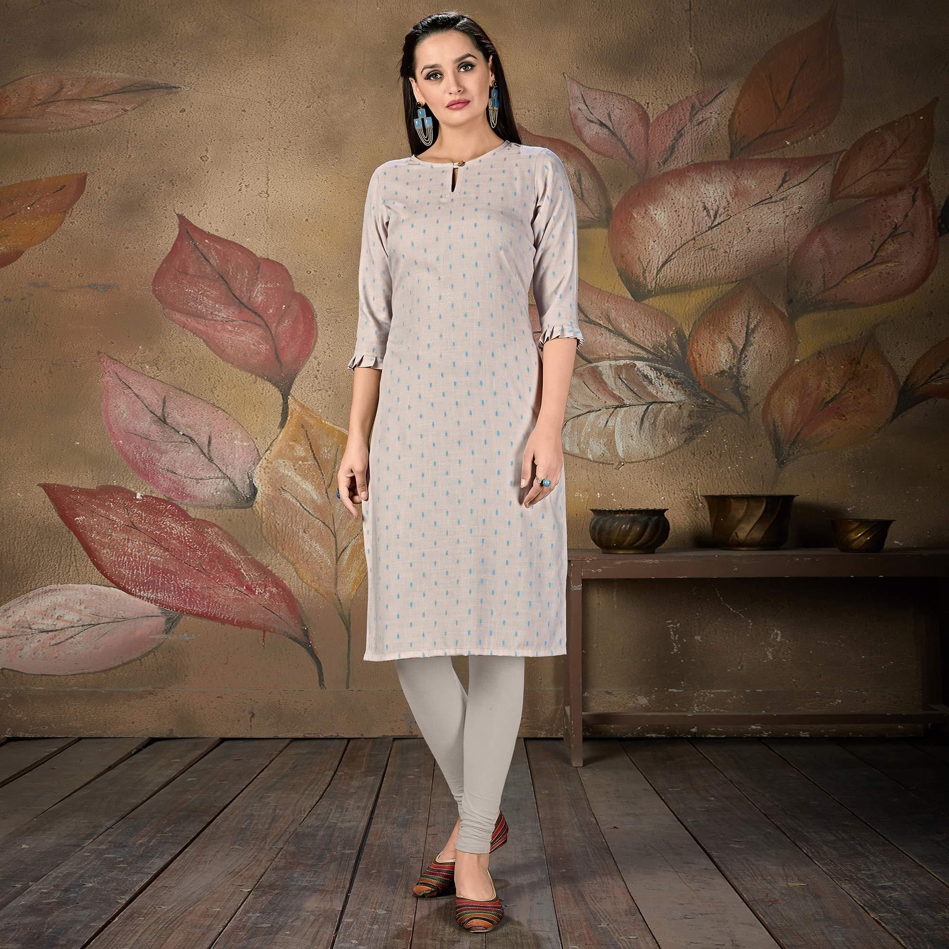 Mesmeric Light Blue Colored Casual Embroidered Cotton Kurti