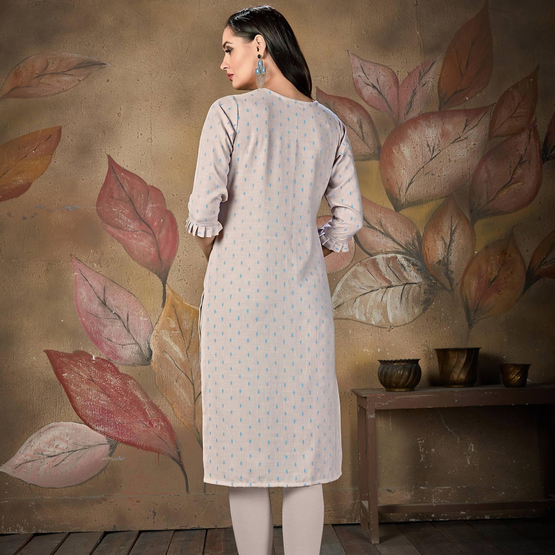 Mesmeric Light Blue Colored Casual Embroidered Cotton Kurti