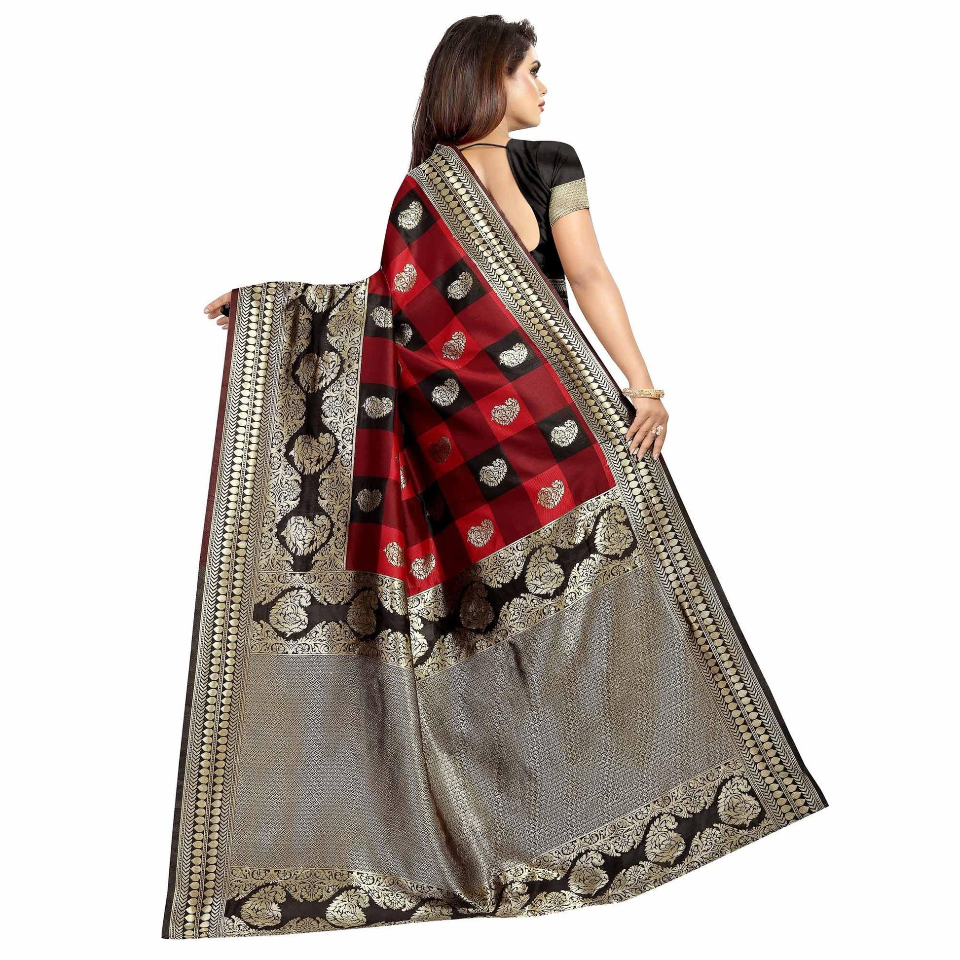 Mesmeric Maroon-Black Colored Festive Wear Woven Art Silk With Jacquard Border Saree